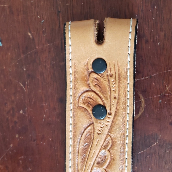 Tooled Western Leather Belt Size 36 - Picture 4 of 13